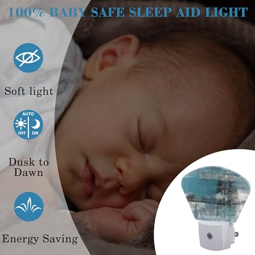 Image of Blue Grey Abstract Painting Night Light Plug into Wall, Art Painting Night Light with Dusk to Dawn Sensor for Kid Girls Boys Women Men Room, Hallway, Kitchen, Bathroom, Stairs Decor