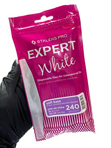 Staleks Weiße Einwegfeilen für sichelförmige Nagelfeile – Körnung 240, 30 Stück in einer Packung