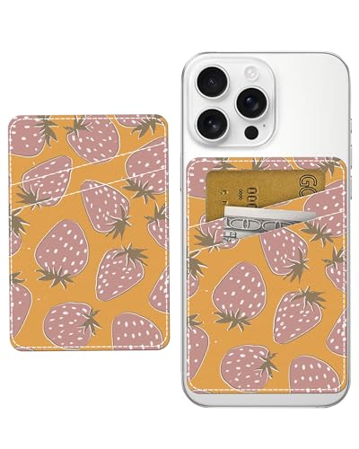 AWHSCP Carteira de couro para celular, carteira adesiva de bolso duplo, compatível com a maioria dos telefones celulares, Lindo morango rosa, 2.55X3.70 inches, Moderno