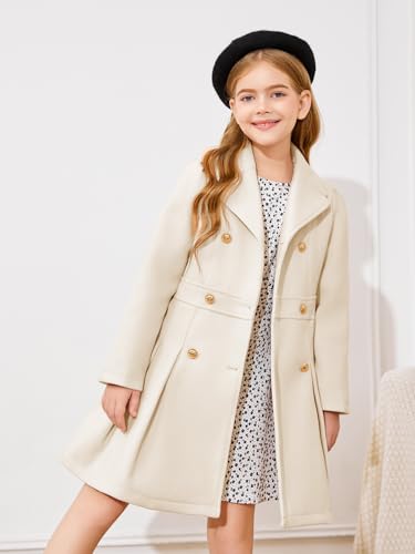 Haloumoning Girls Winter Dress Coat Button Peacoat Notch Lapel Double Breasted Outerwear with Pockets 5-14 Years4