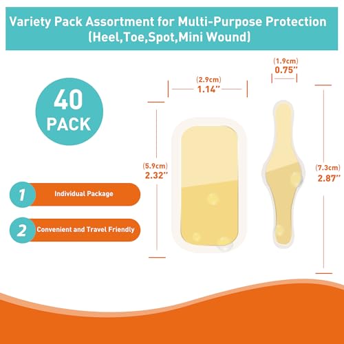 Careland Hydrocolloid Bandages - Advanced Fast Healing | 40 Pack | Waterproof Bandages for Wounds,Finger, Closure & Blister Treatment | Reduces Scarring | Suitable for Foot, Toe, Heel Protection