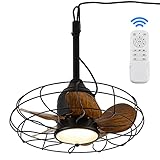 NORFOLK Outdoor Ceiling Fans with Lights, 20'' Wet Rated Remote Gazebo Fan, Plug in Cord for Pergola and Canopy, Hanging with Hook & Downrod, 3 Color LED Light