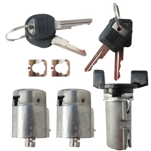 Ignition Key Switch Cylinder Set #701400#700843 Car Door Lock Cylinder Kit Fit for G M C C3500 Sierra SLX Crew Cab Pickup 4-Door 7.4L 454Cu. in. V8 Gas OHV Naturally Aspirated 1993, New Version