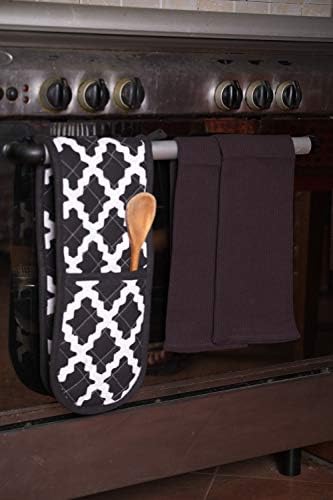Penguin Home Apron, Double Oven Glove and 2 Kitchen Tea Towels Set-100% Soft, Durable, Heat Resistant & Super Absorbent, Cotton, Black/White, 70 X 90, 18 X 90, 45X 65 cm