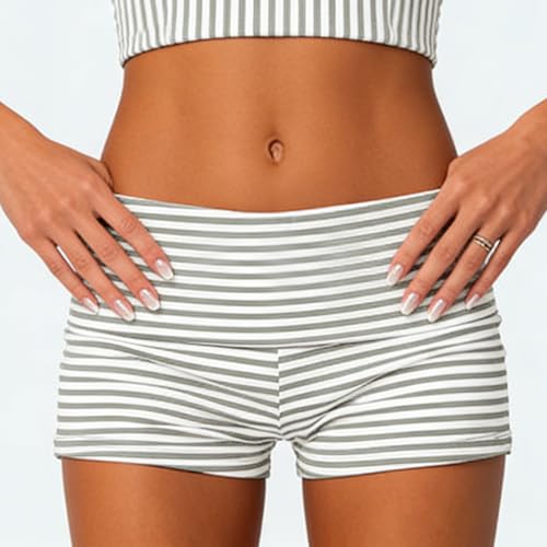 Image of KMBANGI Womens Fold Over Shorts Elastic Waist Y2k Lounge Shorts Foldover Cute Pajama Micro Bottoms Mini Shorts Sleepwear