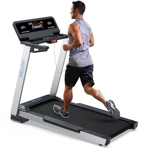 Image of WELLFIT Home Treadmill, 2 Level Incline Heavyduty Treadmill with Pulse Sensor, 4.0 HP, 10 MPH, 450 lbs Capacity, 20