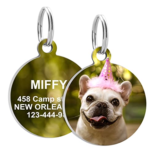 Kinyablue Stainless Steel Dog Tags Engraved For Pets, Round Id Tag For Dogs With Personalized Picture Printed, Custom Cat Dog Name Tag For Pet Birthday Memorial Gifts, Medium Size #TOP1