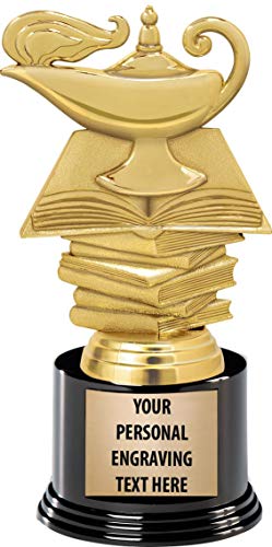 Crown Awards Education Trophies with Custom Engraving, 7.25" Personalized Reading Lamp Academic Trophy On Deluxe Round Base 1 Pack
