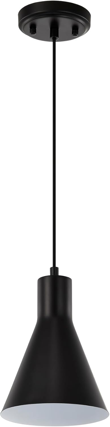 Edvivi 1-Light Pendant Light Modern Farmhouse Matte Black and White Ceiling Light with Black Metal Cone Shade, Adjustable Hanging Light Fixture for Kitchen Island Dining Breakfast Room Bedroom, 7 in. 7 in. (1-Pack) Matte Black and White