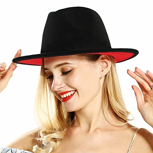 Classic Fedora-Hats-For-Women Wide-Brim Patchwork Two Tone Panama-Hats Wool Red Bottom Protectors Trilby-Hat #TOP4
