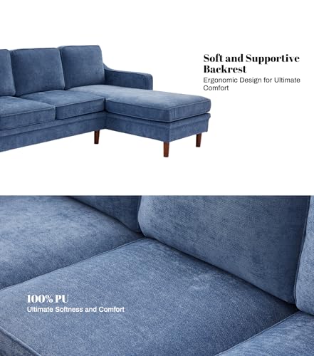Image of Kingfun 88 inch L-Shape Sofa, Chenille Sectional Couch, Mid Century Modern Couches with Solid Wood Frame for Living Room & Bedroom, Beige