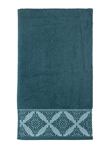 La Maison Jacquard Rosa Floral Border 100% Cotton 500GSM Luxury Hand Towel Bath Towel Super Soft Highly Absorbent Everyday Use (50cm x 80cm Hand Towel, Emerald)