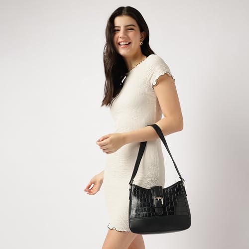 Image of Fastrack Cherry on Top Shoulder Bag for Women, Medium Size with Buckle Lock, Top Zip Closure and Inner Access Pockets, Trendy Croco-Textured Everyday Shoulder Bag