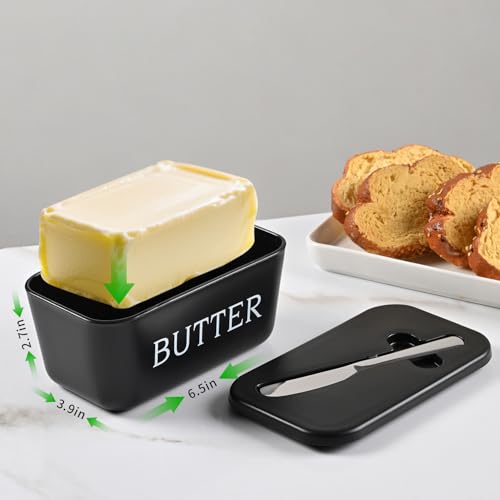 Large Plastic Butter Dish With Lid And Knife,Food Grade PP Butter Holder Keeper With Cover For Kitchen Refrigerator Black Butter Container - Image 3