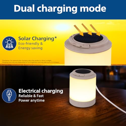 Image of Philips Phoebus 5W Solar Emergency Light | 230 Lumens | 2400mAh Battery | Dual Charging Solar & Type-C | Multi-Color RGB Modes | One-Step Dimming | 5.5H Backup | Portable & Hangable Design | Pack of 1