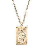 QUARKZMAN Collar De Cartas De Tarot, Colgante Cuadrado De Aleación De Cartas De Tarot De La Suerte Rectángulo Esmalte Collares De Astrolabio Para Mujeres, Oro