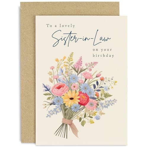 Old English Co. Flower Greeting Card for Sister-in-Law Birthday - Special Female Birthday Card for Her - Birthday Cards Female Adult - Floral Happy Birthday Cards for Women | Blank Inside