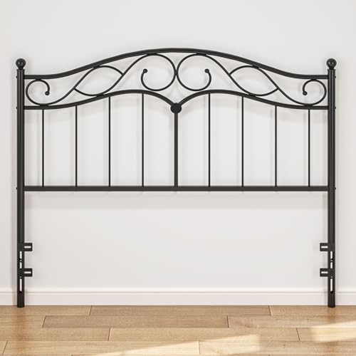 Weehom Queen Size Headboard Only Sturdy Metal Headboard with Bed Frame Adapters Adjustable Height Farmhouse Vintage Headboard for Queen Bed Frame Easy Assembly Black