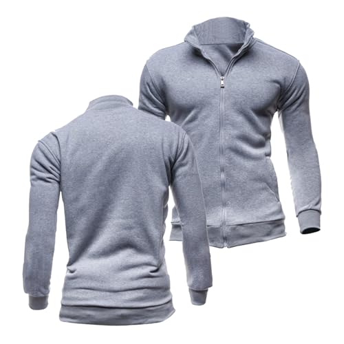 Seroni Mens Full Zipper Sweatshirt No Hood Plain Gym Wear Lightweight Outwear Tops with Pocket-QHS||L