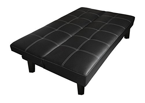 Bagno Italia Sofá Cama Reclinable 180x97x36 en Cuero Artificial Negro, 3 Puestos con Sistema antivuelco