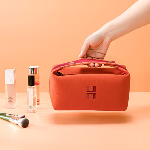 Sluxa Fashion Makeup Bag For Women, Orange Red Canvas Make Up Travel Bag, Hanging Cosmetic Bag Organizer For Women .… #TOP4