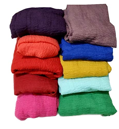 Image of Iba & Isba Women's Plain Crinkled Scarves, Stoles, Hijab (76 x 36 inch)