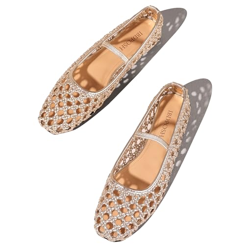Image of Woven Mesh Ballet Flats Shoes for Women with Elastic Strap Square Toe Breathable Slip On Flat Mary Janes Dress Casual Shoes