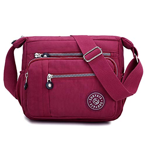 Borsa a Tracolla da Donna, spaziosa, con Tasche Multiple, Borsa a Tracolla da Donna, Borsa a Tracolla con Manico Superiore (Rossa)