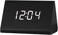 Vista 8 de Reloj despertador de madera LED alimentado por USB/AAA, control de voz, despertador de madera digital, decoración de mesa de escritorio electrónico