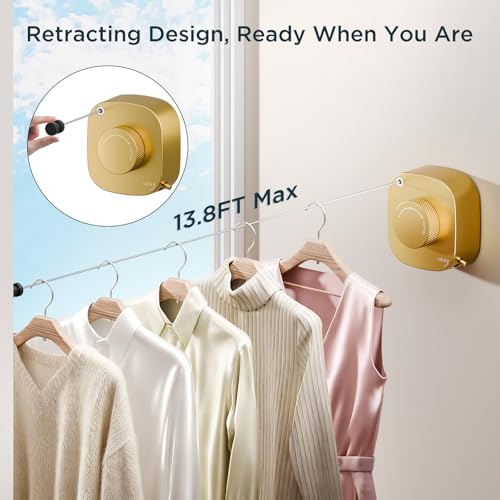 FORIOUS 13.8 Ft Retractable Clothesline, Non-Sagging, Brushed Gold by FORIOUS - Image 3