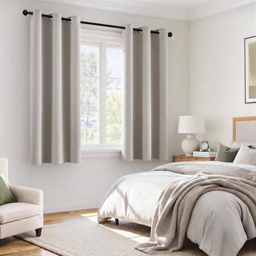 Image of MIULEE Stone 100% Blackout Curtains for Bedroom 40x63 Inch Long | 2 Thick Layers Thermal Insulated Window Curtains with Black Liner, Noise Reducing Grommet, Drapes for Living Room, 2 Panels