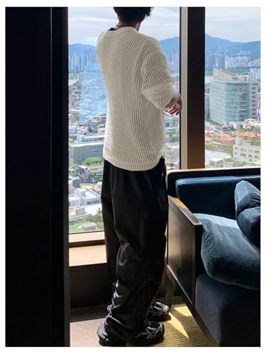 SHENHE Men's Hollow Out Sweater Crew Neck Y2k Oversized Loose Knit Sweater Jumper Streetwear3