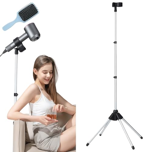 TAZZOR Bodenständiger Haartrockner Halter 75 Bis 150 cm Höhenverstellbar Föhn Halterung 180° Verstellbarer Hair Dryer Ständer mit Haarkamm für Badzimmer Schlafzimmer Balkon Wohnzimmer