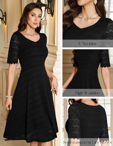 Image of Dressystar Women's Short Sleeve Lace Wedding Guest Dress V Neck A Line Formal Cocktail Evening Party Dresses 2025