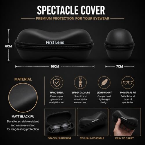 Image of First Lens Sunglasses Case, Portable Triangular Foldable Eyeglass Case, Hard Shell Protective Eyewear Holder for Men and Women