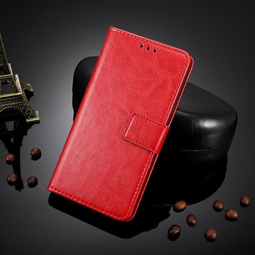 WOWUDI für Samsung Galaxy A8S Hülle,Kartenfach,Magnetschnalle,mit Standfunktion,Leder TPU-Kameraschutz,TascheSilikon Bumper Schutzhülle- Rot