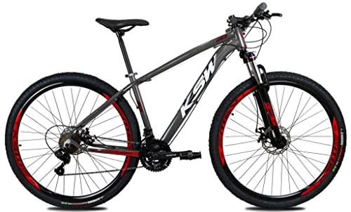 Bicicleta Aro 29 KSW 24v Freio Hidraulico Câmbios Index Suspensão C/Trava - Grafite/Vermelho 19