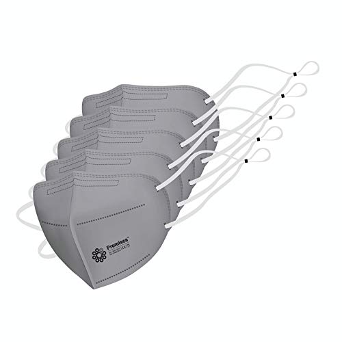 Promisca N95 (Pack of 5) Head Loop Style Protective Face Mask 5 layered filtration with genuine Melt Blown and Hot Air Cotton Grey Regular-image-46