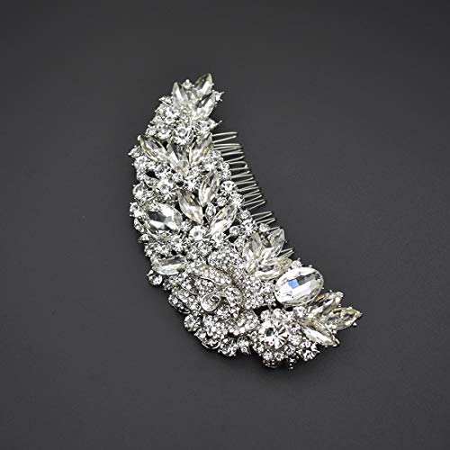 Bride Side Hair Piece Clip For Women Silver Rhinestone Wedding Hair Comb Clips (White) #TOP1