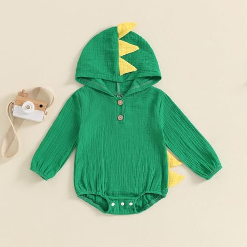 Thorn Tree Infant Newborn Baby Boy Clothes Dinosaur Cotton Linen Bodysuit Halloween Hooded Romper2