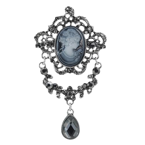 Image of Gyn&Joy Antique Blue Rhinestones Cameo Brooch Pin