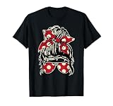 Messy Hair Bun with Bandana Ribbon and Sunglasses Design T-Shirt