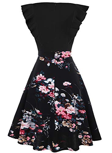 ihot-Womens-Vintage-Ruffle-Floral-Flared-A-Line-Swing-Casual-Cocktail-Party-Dresses-with-Pockets