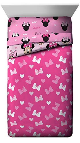 Jay Franco Disney Minnie Mouse Hearts N Love 4 Piece Twin Bed Set - Includes Reversible Comforter & Sheet Set - Super Soft Fade Resistant Microfiber - (Official Disney Product) #TOP2