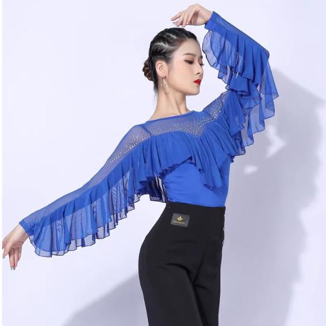 Adult Long Sleeve Latin Dancewear Women's Ruffles Salsa Dancing Outfit Ballroom Performance Clothing Tops for Samba