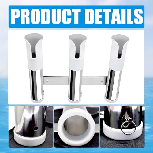 3 in 1 Tube Fishing Rod Rack, 316 Stainless Steel Side Mounted Rod Holder Bracket, Adjustable Fishing Rod Pod, 3 Tube Links Fishing Pole Holder for for Boat Truck Ship Yacht and More (White) by Mojiate - Image 6