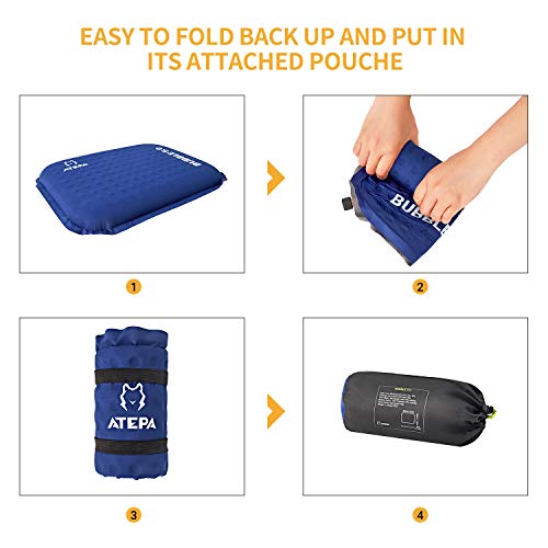 ATEPA 2-pack Self-inflating Inflatable Seat Cushion for Stadium,Pressure Relief,Bleacher, Sports, Camping, Airplane, Travel, Outdoor, Air Foam Seat Pad, Portable, Packable, Waterproof, Insulated, Navy - Thumbnail 4