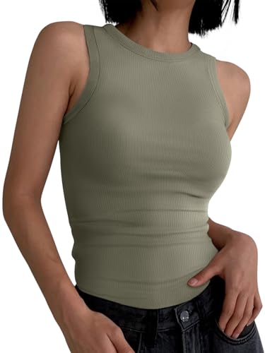 Image of ANRABESS Womens Sleeveless High Neck Tank Tops Fashion Summer Casual Basic Slim Fit Ribbed Racerback Top Shirt Clothes