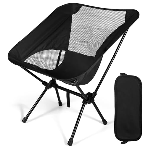JUQG Silla de Camping Ligera Plegable, Capacidad de Carga 110kg, Silla de Camping Portátil con Bolsa de Almacenamiento, Silla de Playa Compacta para Picnic, Camping, Viajes, Pesca, Paya   Negro