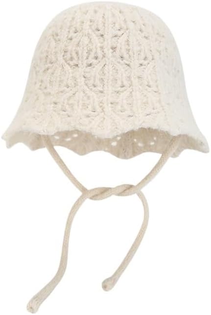 Knitted Hollow Woven Fisherman Hat Women's Round Top Woolen Bucket Flower Pot